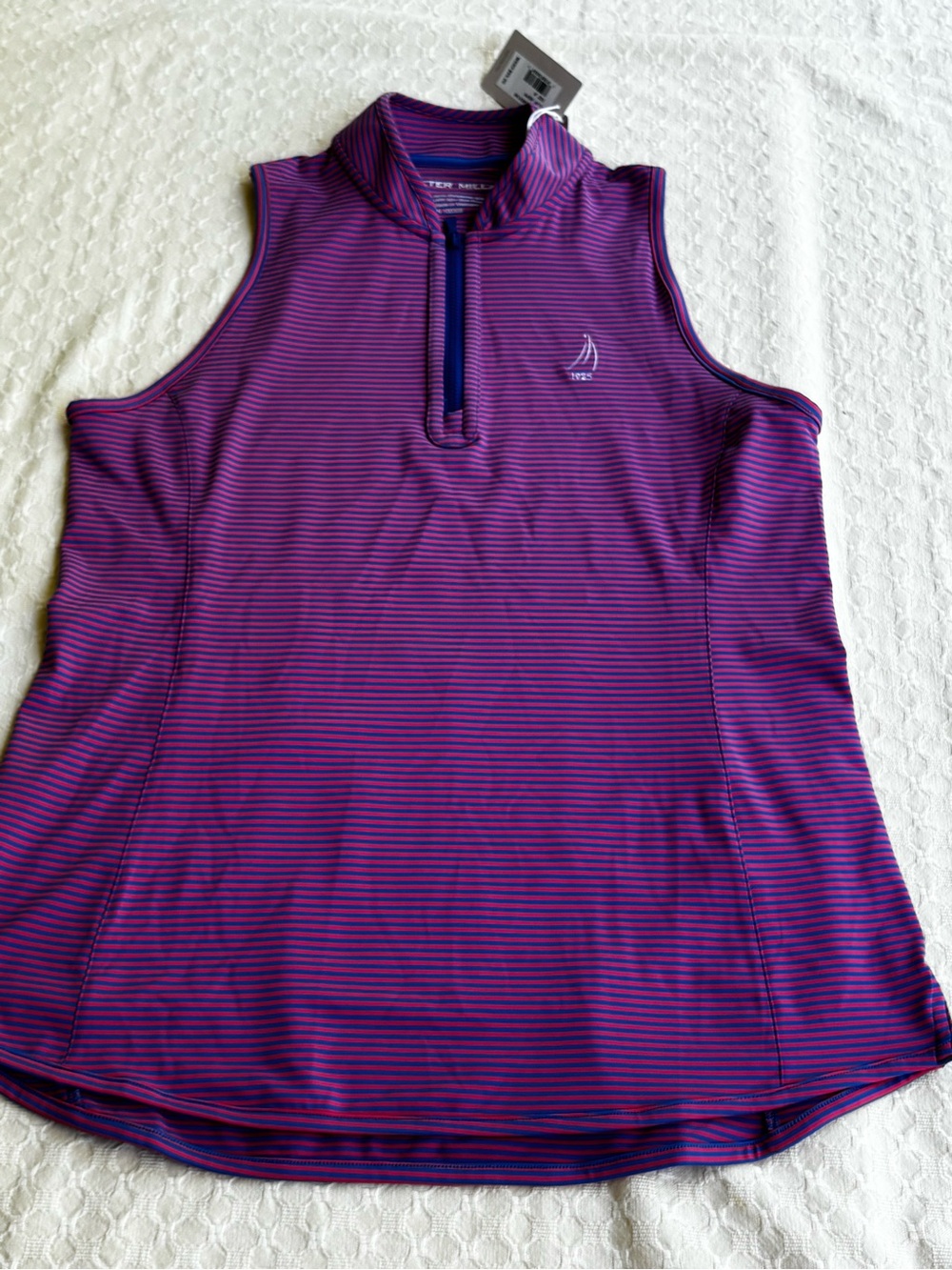 Peter Millar Purple and Navy Striped Sleeveless Quarter-Zip Tank New